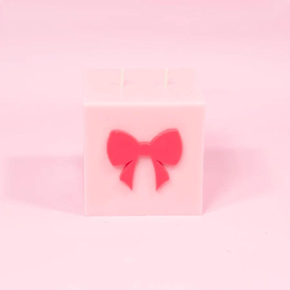 Red & Pink Coquette Bow Block Candle
