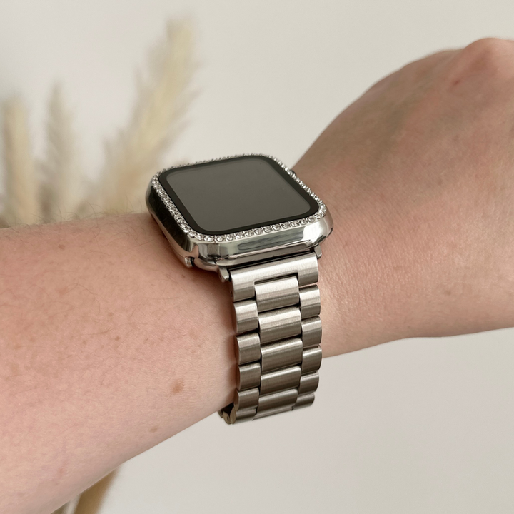 Ultimate Stainless Steel Silver Diamante Apple Watch Strap Bundle