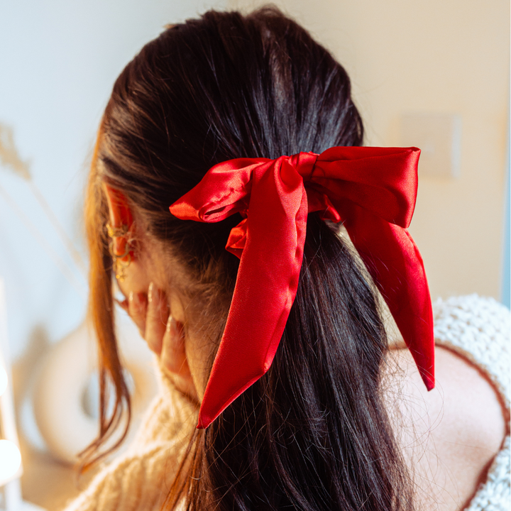Satin Bow Scrunchie - Rose Red