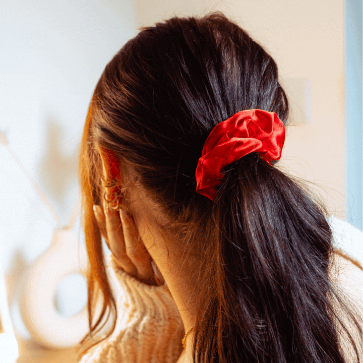 Satin Bow Scrunchie - Rose Red