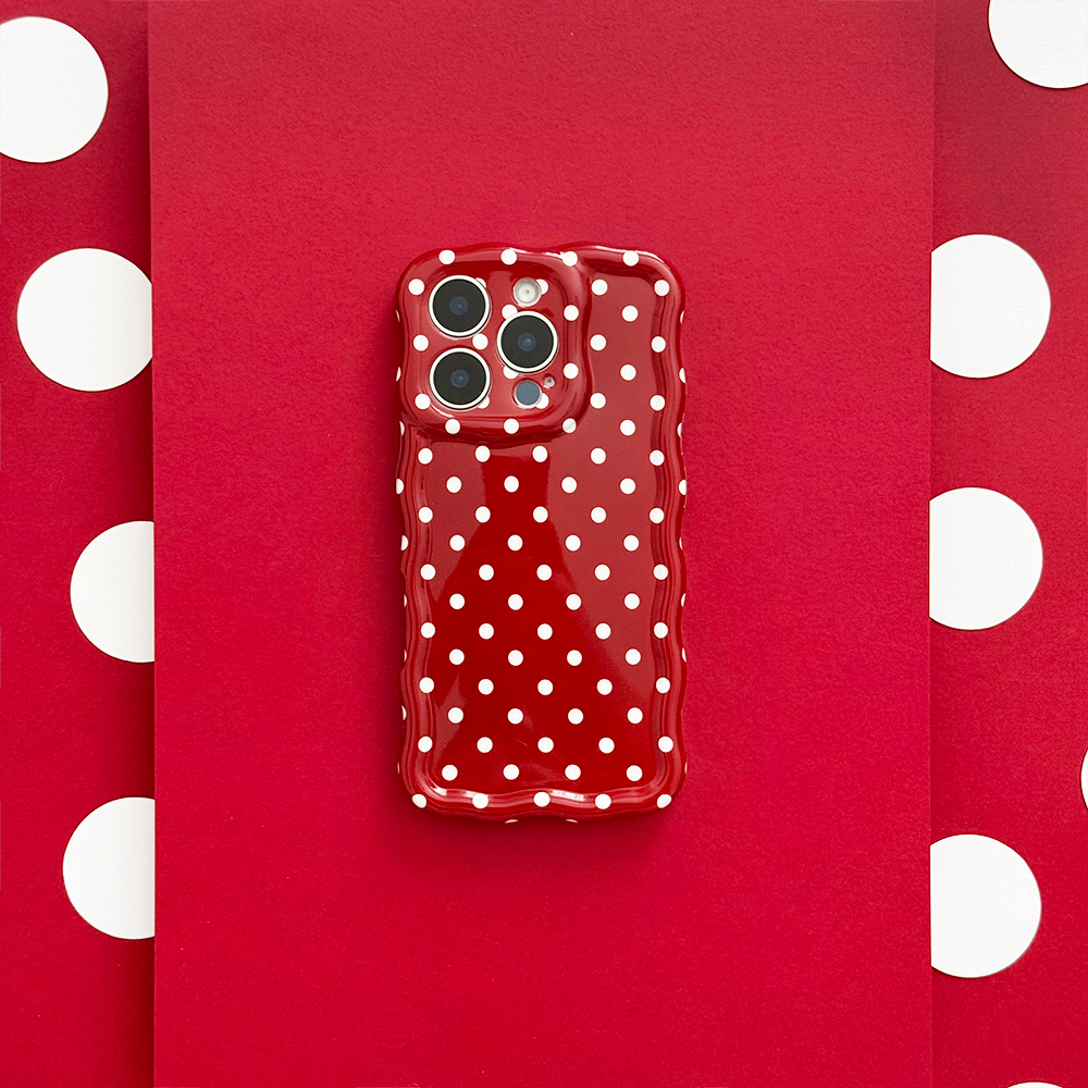 Wavy Phone Case - Burgundy Polka Dot
