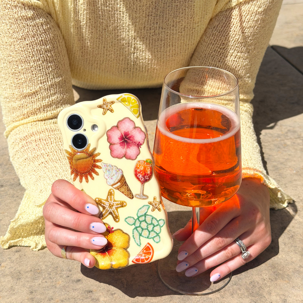 Girl with aperol spritz and Wavy Island Girl Summer Phone Case
