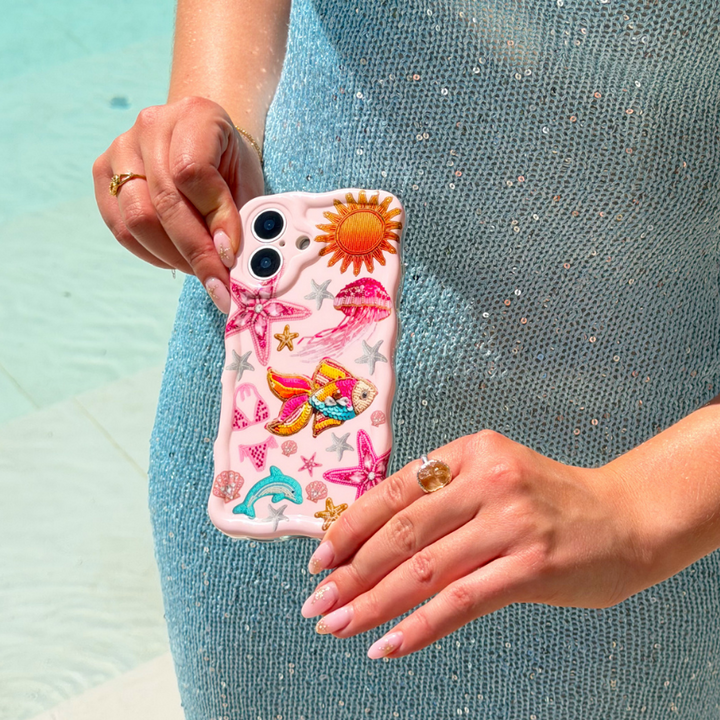 Close up image of the Wavy Pink Paradise Phone Case