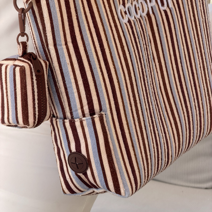 Brown & Blue Stripes Tote Bag by Cocopup