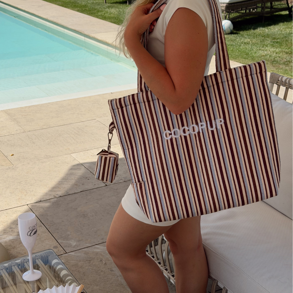 Brown & Blue Stripes Tote Bag by Cocopup