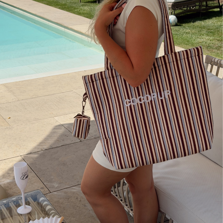Brown & Blue Stripes Tote Bag by Cocopup