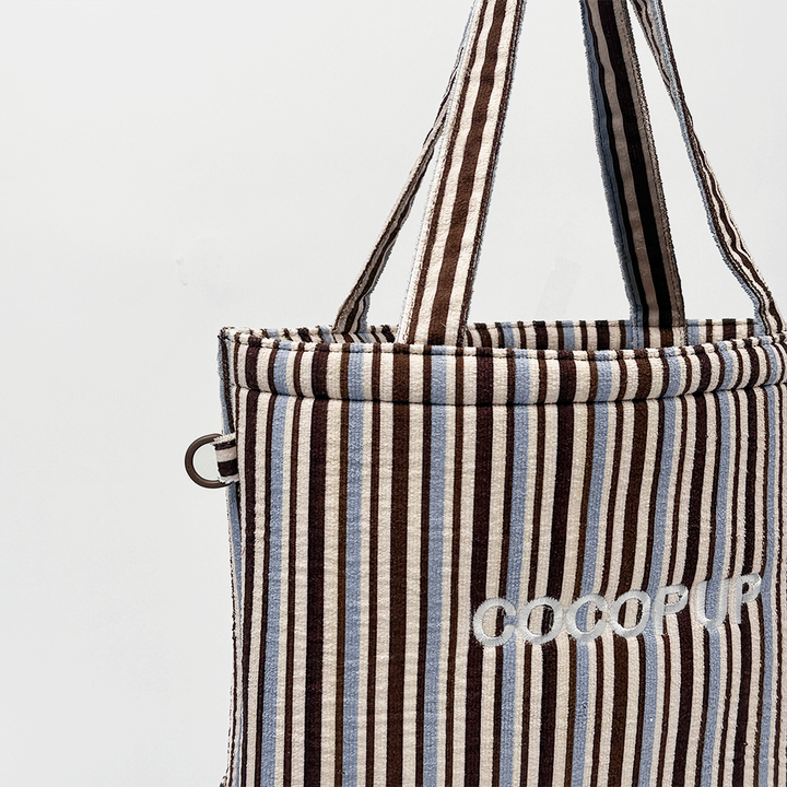 Brown & Blue Stripes Tote Bag by Cocopup