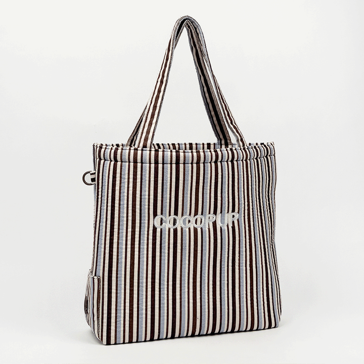 Brown & Blue Stripes Tote Bag by Cocopup