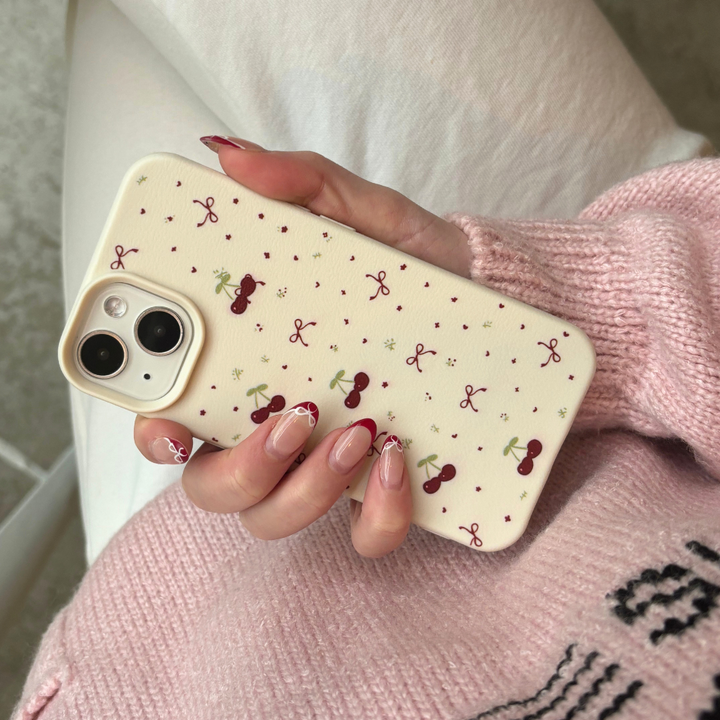 Ditsy Bows & Cherries Phone Case - Soft White