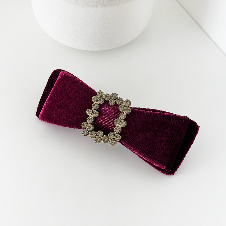 Burgundy Diamante Bow Hair Clip