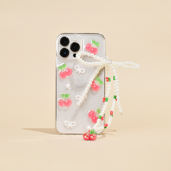 Beaded Phone Strap - Cherry Pearl | Phone Charm | Coconut Lane