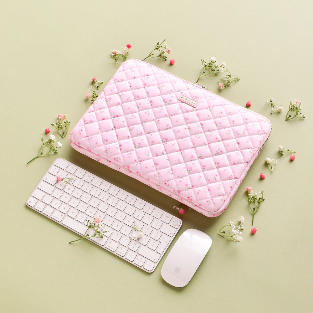 Quilted Ditsy Floral Pink Laptop Sleeve MacBook Cases Coconut Lane