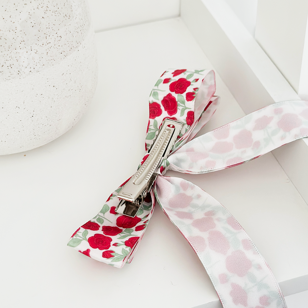 Ribbon Bow Clip - Buy Me Roses Crimson