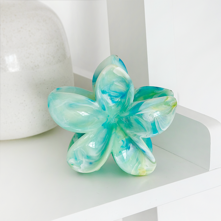 Tropical Flower Claw Clip - Blue & Green