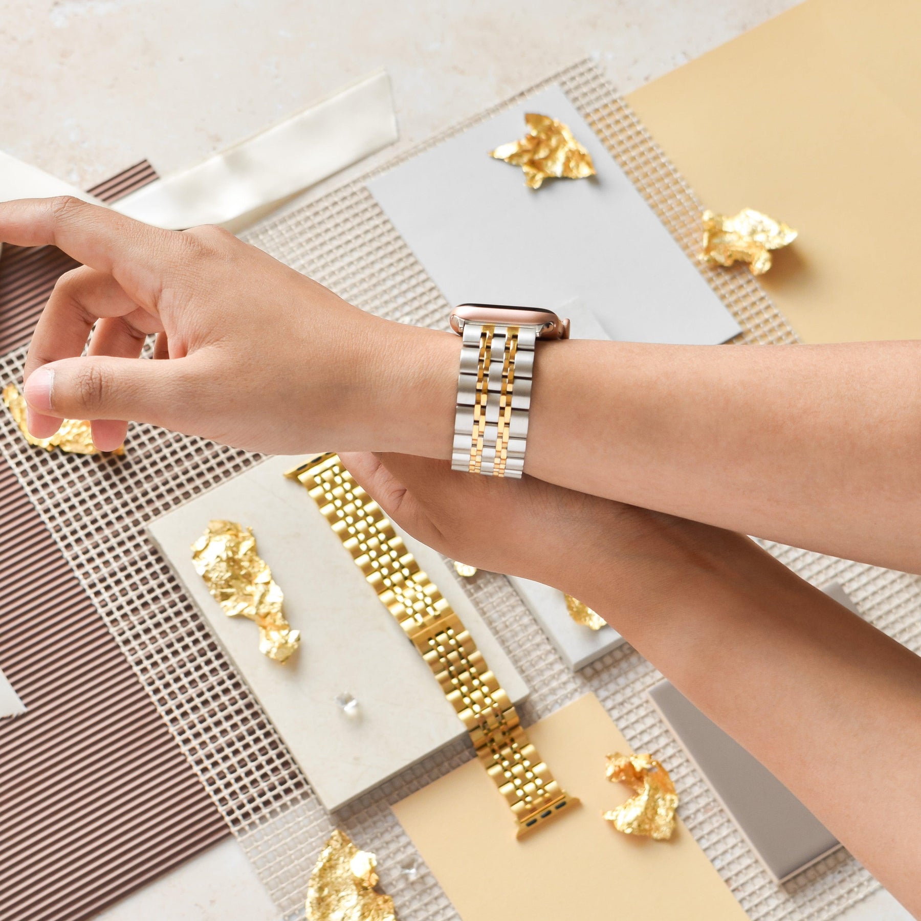 Stainless Steel Apple Watch Strap Silver & Gold Coconut Lane