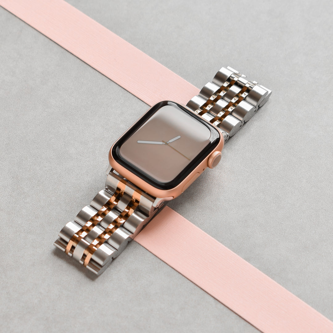 Stainless Steel Apple Watch Strap Silver Rose Gold Watch