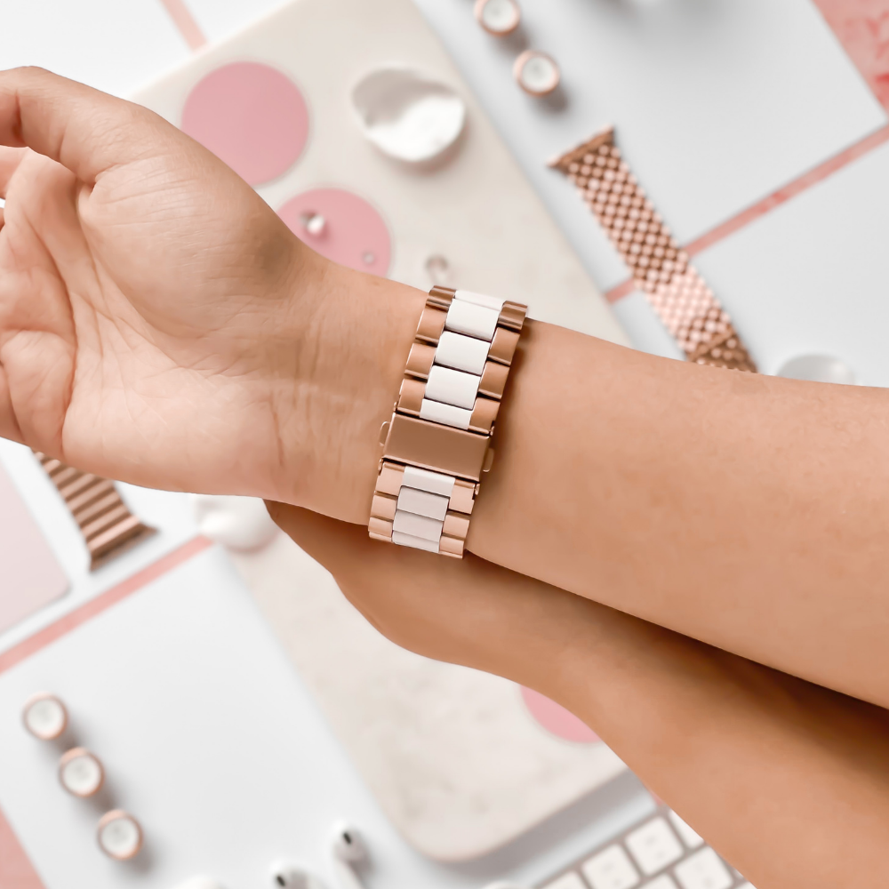 Stainless Steel Apple Watch Strap White Rose Gold