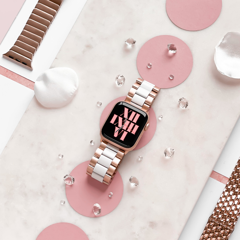 Stainless Steel Apple Watch Strap White Rose Gold Watch