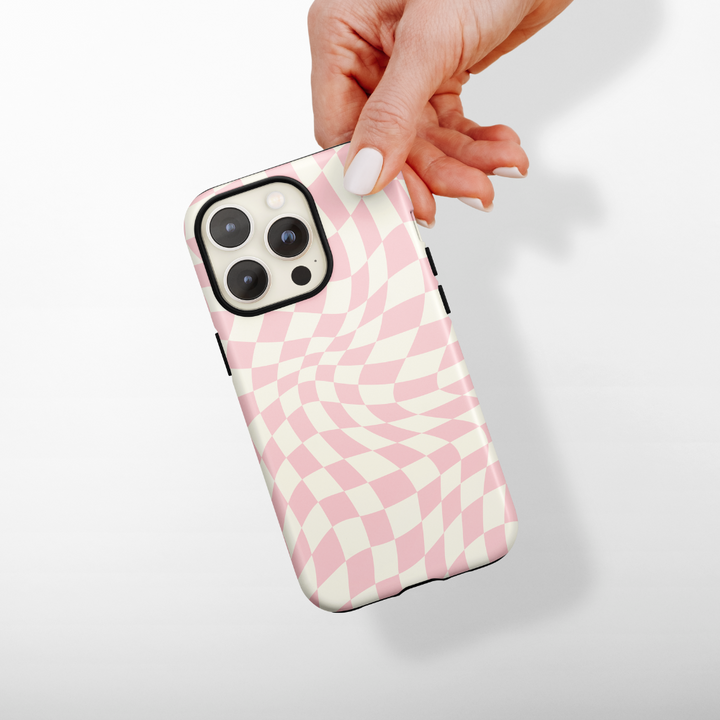 Tough Phone Case - Pink Wavy Checkerboard