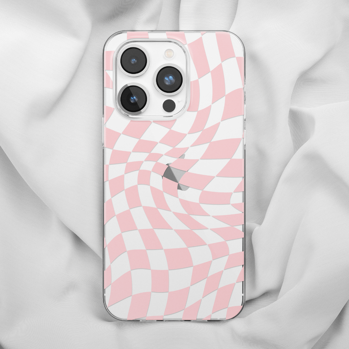 Clear Phone Case - Pink Wavy Checkerboard