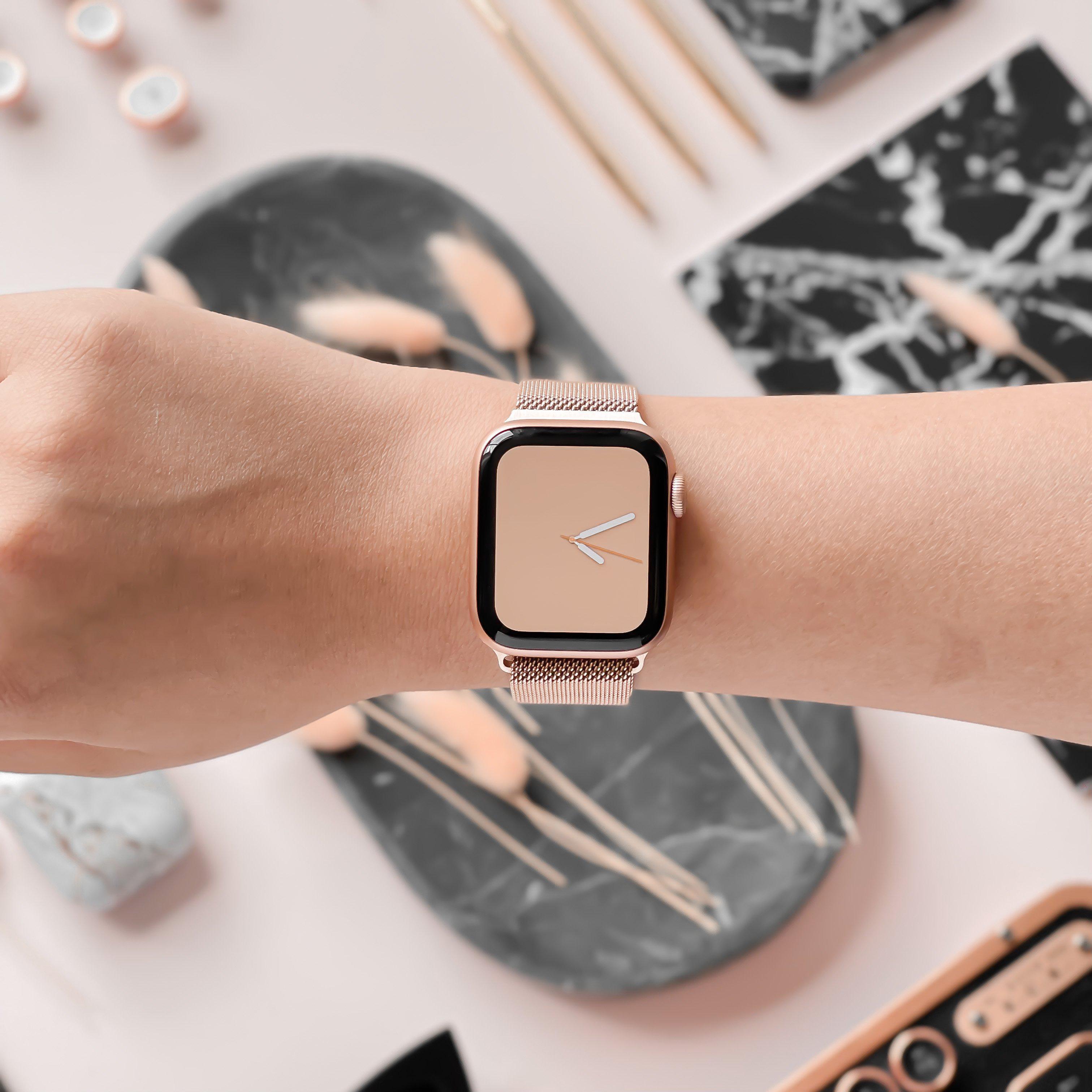 Rose gold apple watch black strap sale